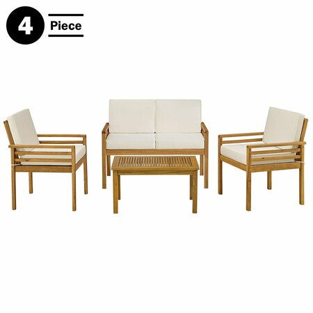 Alaterre Furniture Okemo Weather-Resistant Acacia Wood Outdoor 4pc Patio Set - Couch, Chairs, Table, Cream Cushions ANOK030213ANO
